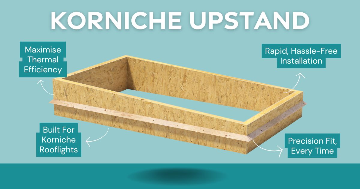 Korniche Rooflight Upstand for improved thermal efficiency and rapid installation, designed for precision fit with Korniche rooflights. Ideal for garden offices and home extensions