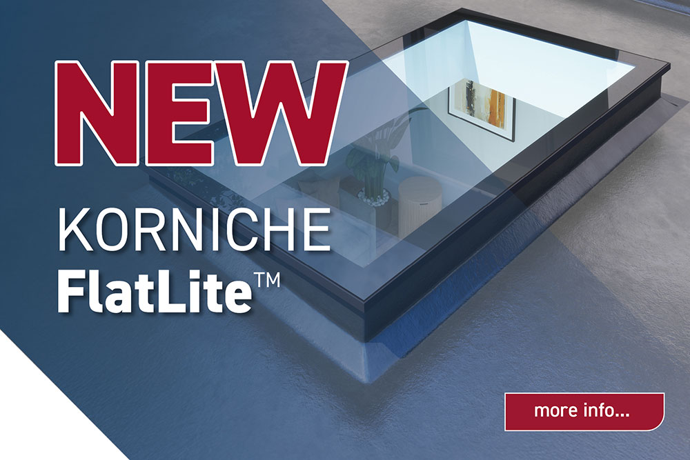 Close-up view of the new Korniche FlatLite rooflight with 