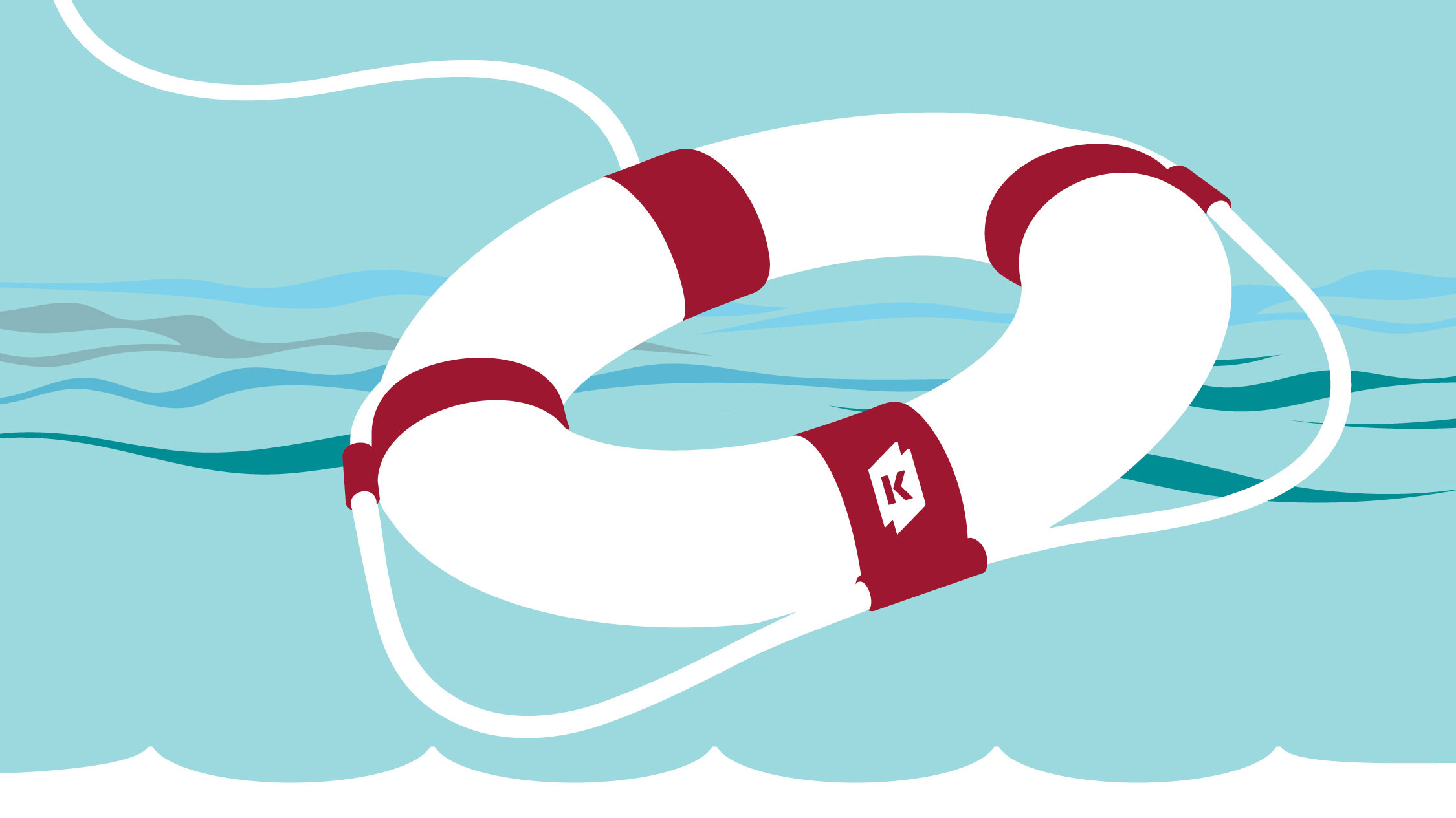 MFT Here To Help slogan with a lifebuoy (lifesaver ring) floating in water, symbolizing support and assistance.