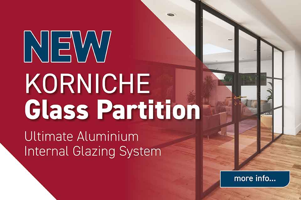 NEW Korniche Glass Partition System Modern black aluminium internal glass partition system dividing a contemporary living space by Korniche