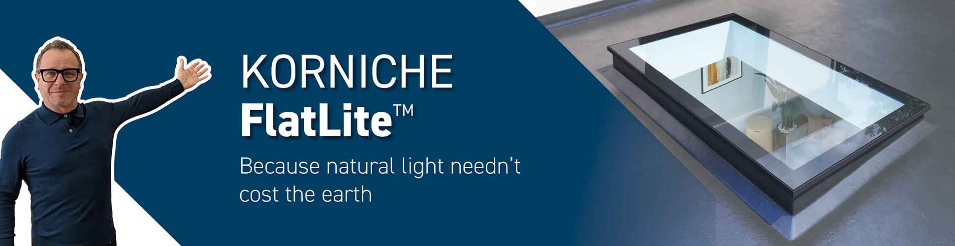 Korniche FlatLite flat rooflight installed flush with a flat roof, allowing natural daylight into the room below