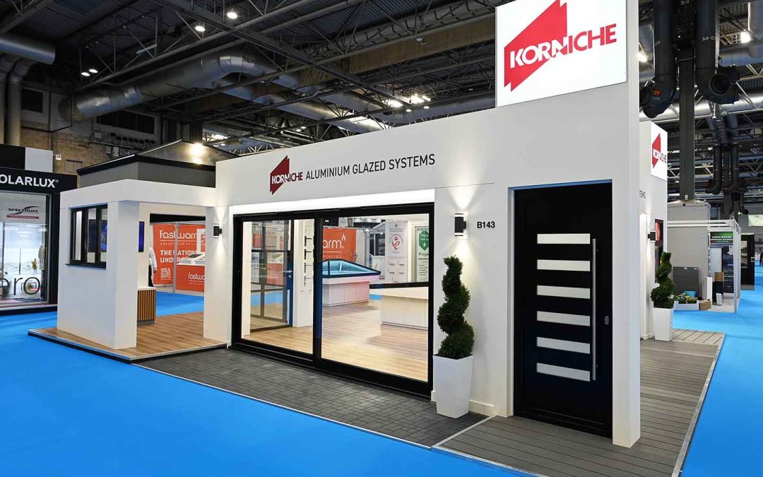 Korniche stand at Harrogate Homebuilding and Renovating Show displaying bifold doors and roof lantern products