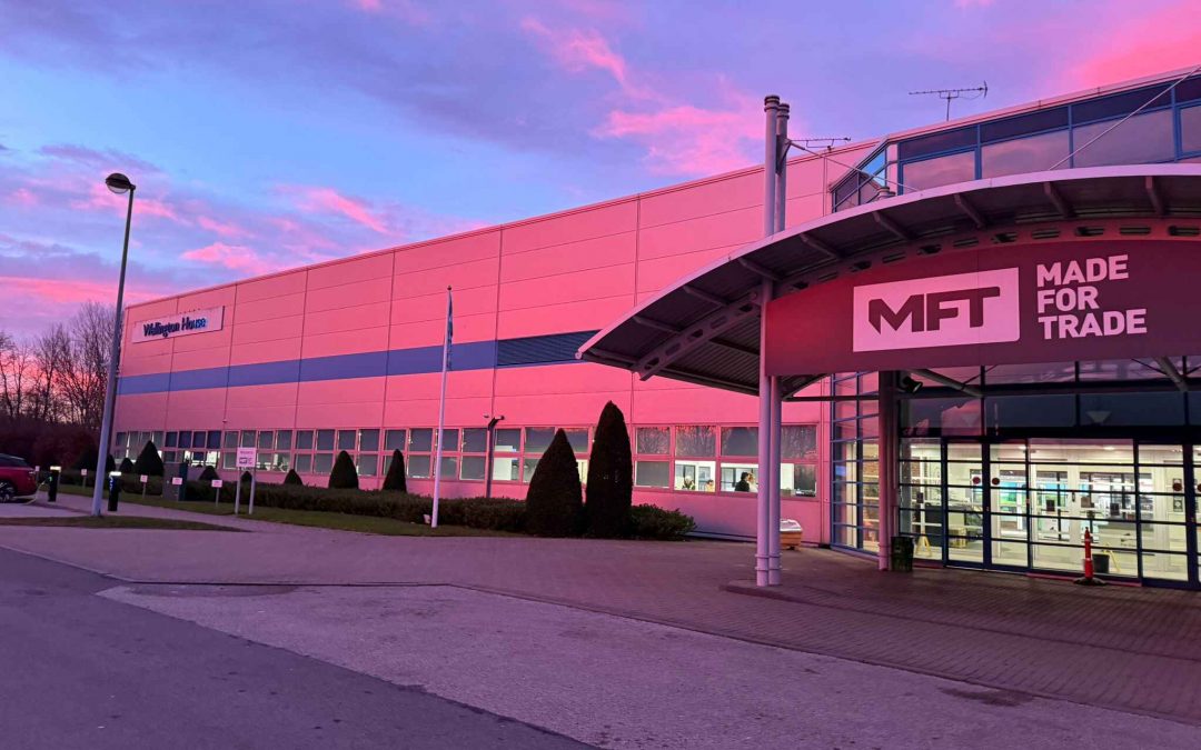 Made for Trade headquarters in Teesside at sunset, featuring the main entrance and company signage.